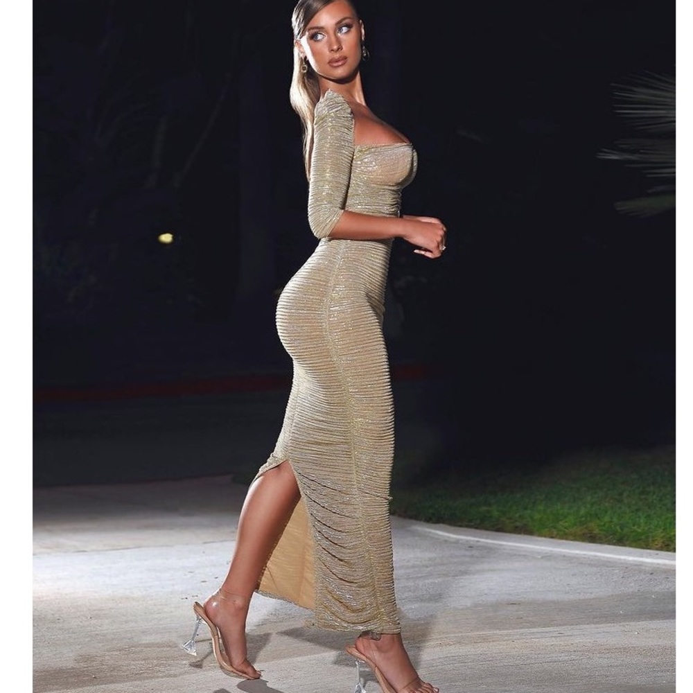 Miss Circle Gold Ruched Maxi Dress - Picture 6 of 10